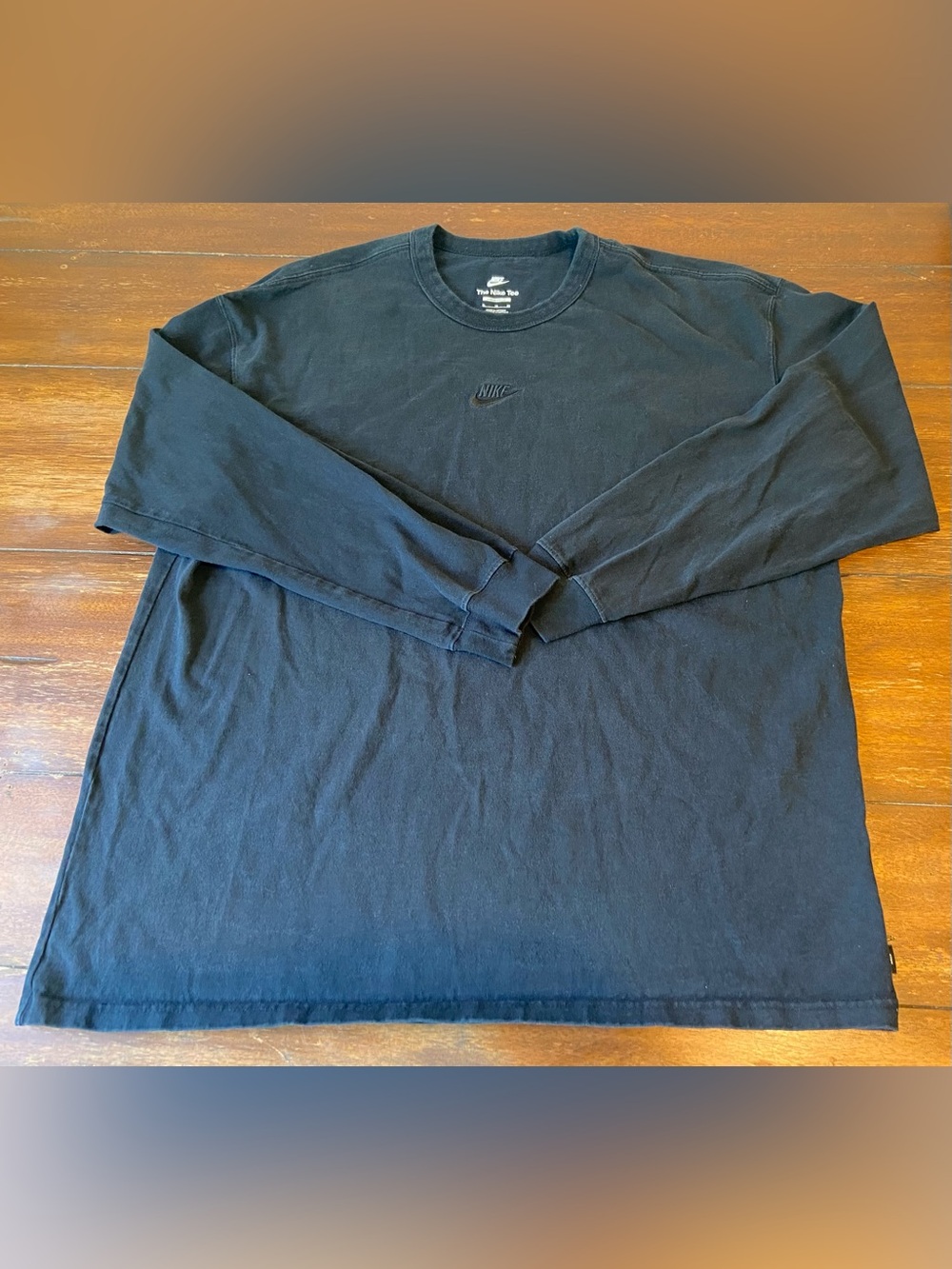 Y2K Small Swoosh Nike Black Long-Sleeve Crew SweatShirt Mens Loose Fit XL Cotton